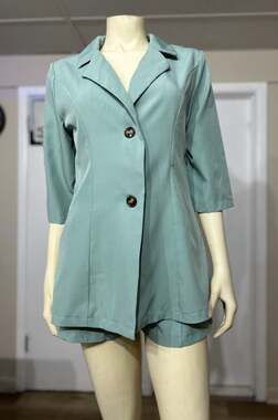 Solid Notched Lapel 3/4 Sleeve Blazer and Shorts Set